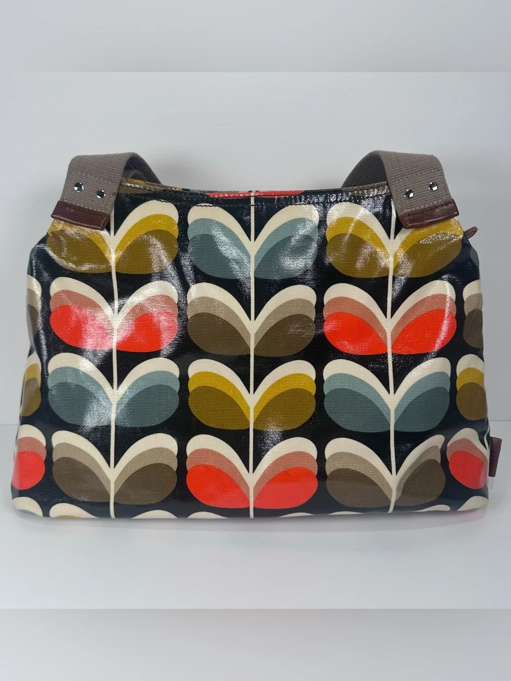 Orla Kiely Stem Print Coated Canvas Purse Retro Mod Floral Shoulder Tote Bag - Picture 3 of 16